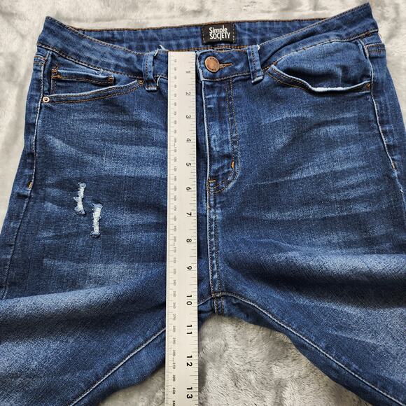 Simple Society Jeans Womens 5/27 Blue Distressed Ripped Mid Rise Skinny Stretch - Picture 12 of 15